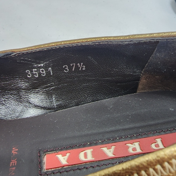 Prada Bronze Leather Elastic Band Flat Shoes Prada Size 37.5 US 7.5 - Picture 9 of 11